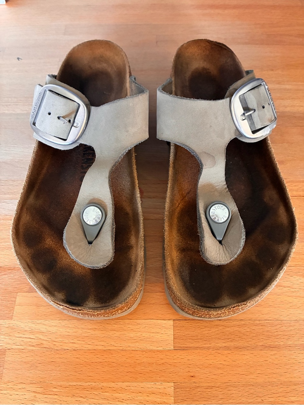 Birkenstock Taupe Suede Buckle Thong Sandals
